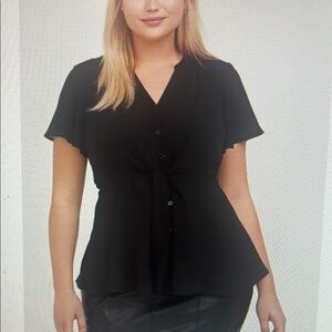 Torrid 4 Black Georgette Peplum Hem Tie Front Blouse Top Flare Sleeve NWT 4x
